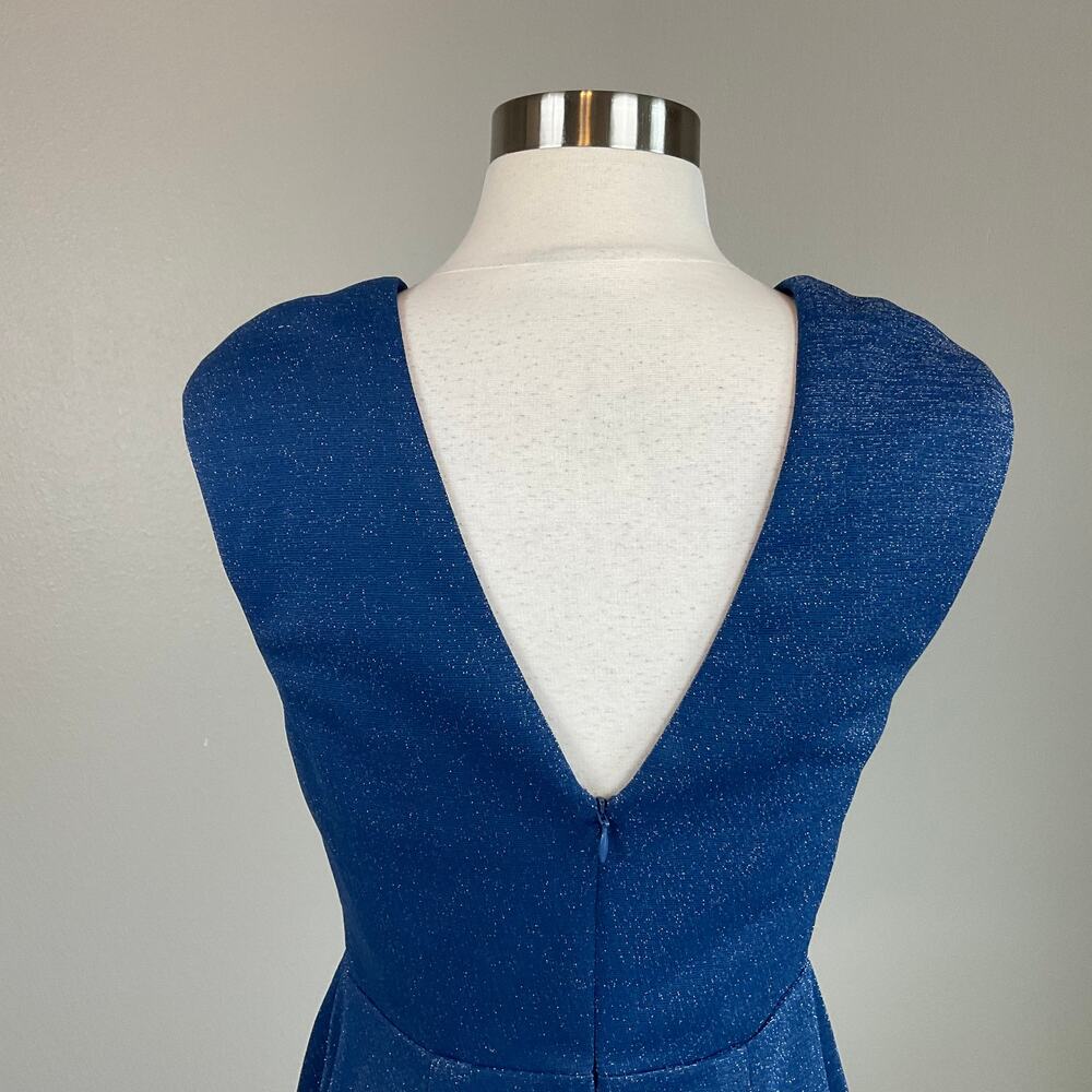 Aidan Mattox Blue Dress Metallic Cut Out Sleeveless Midi Sheath Size 4 - Picture 7 of 10